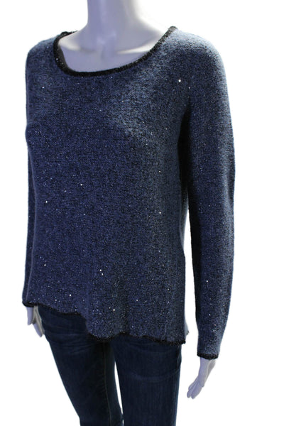 Gerard Darel Womens Blue Sequins Scoop Neck Long Sleeve Sweater Top Size 2