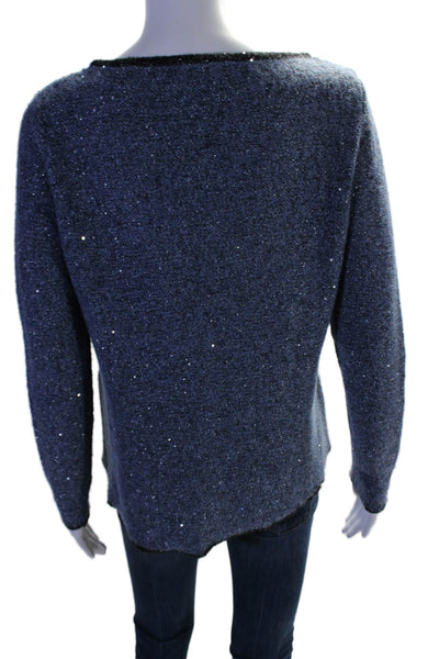 Gerard Darel Womens Blue Sequins Scoop Neck Long Sleeve Sweater Top Size 2