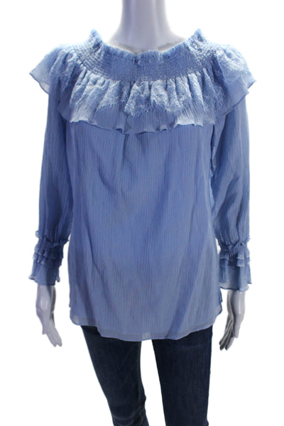 Kobi Halperin Womens Blue Cotton Blend Crew Neck Long Sleeve Blouse Top Size M