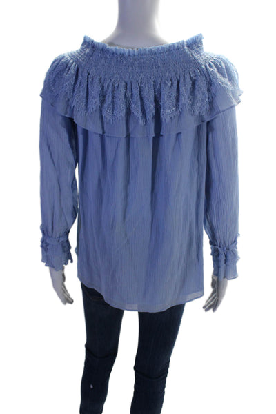 Kobi Halperin Womens Blue Cotton Blend Crew Neck Long Sleeve Blouse Top Size M