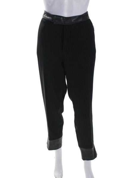 Rag & Bone Womens Leather Trim High Rise Slim Leg Dress Pants Black Size 12