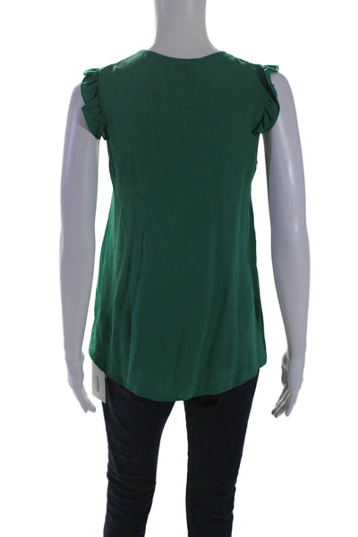 Theory Womens Silk Short Sleeves Ruffled Nalena Blouse Green Size Petite