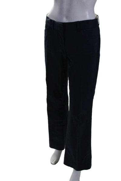 Theory Womens Mid Rise Creased Flare Leg Westside Pants Navy Blue Cotton Size 2