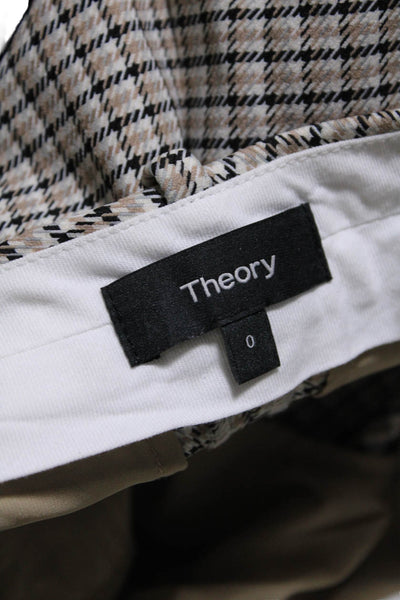 Theory Womens Testra O Dashed Check Plaid Slim Leg Pants Beige Black Size 0