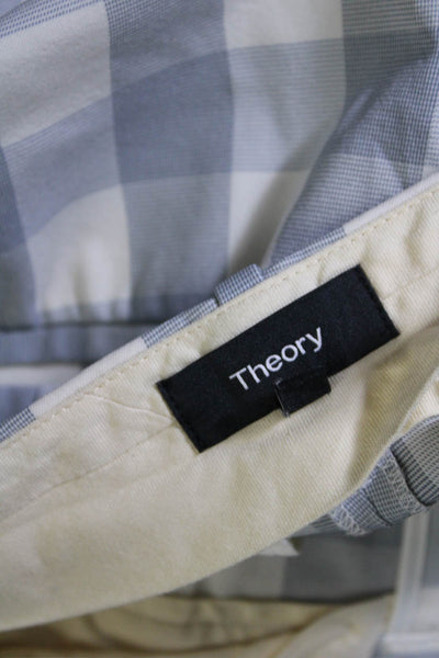 Theory Womens Fuji Check Plaid Mid Rise Slim Leg Pants Blue White Size 2