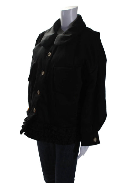 Kika Vargas Womens Cotton Layered Ruffled Hem Button Up Coat Black Size S