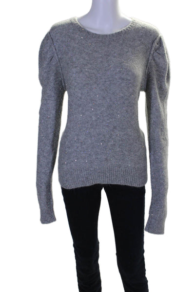 Generation Love Womens Gray Sequins Detail Puff Long Sleeve Sweater Top Size M