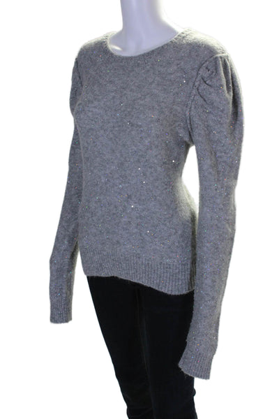 Generation Love Womens Gray Sequins Detail Puff Long Sleeve Sweater Top Size M