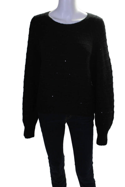 Splendid Womens Black Wool Blend Sequins Crew Neck Pullover Sweater Top Size M