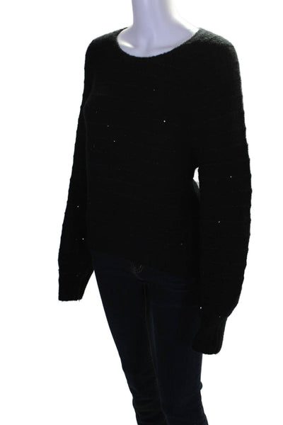 Splendid Womens Black Wool Blend Sequins Crew Neck Pullover Sweater Top Size M