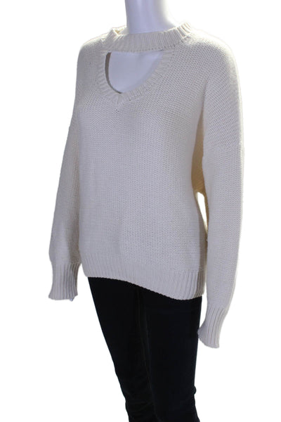 Misa Womens White Cotton Blend Crew Neck Long Sleeve Pullover Sweater Top Size M