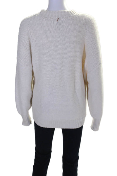 Misa Womens White Cotton Blend Crew Neck Long Sleeve Pullover Sweater Top Size M