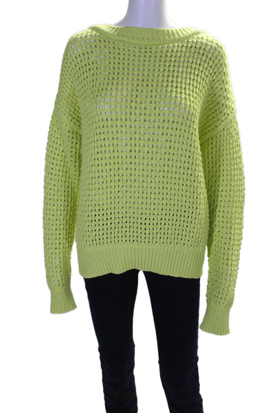 Annis Womens Neow Green Cotton Blend Open Knit Long Sleeve Sweater Top Size M/L