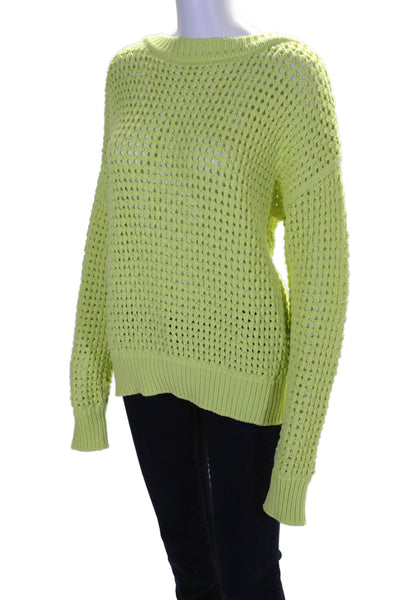 Annis Womens Neow Green Cotton Blend Open Knit Long Sleeve Sweater Top Size M/L