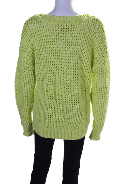 Annis Womens Neow Green Cotton Blend Open Knit Long Sleeve Sweater Top Size M/L