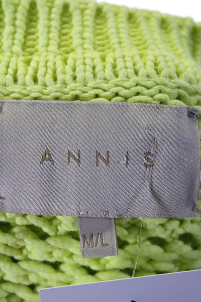 Annis Womens Neow Green Cotton Blend Open Knit Long Sleeve Sweater Top Size M/L