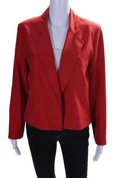 Wren Womens Silk Open Front Long Sleeves Cropped Jacket Red Size Medium