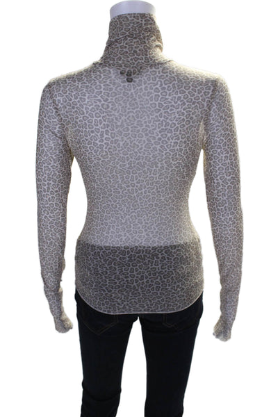 AFRM Womens Animal Print Long Sleeves Turtleneck Blouse Beige White Size Small