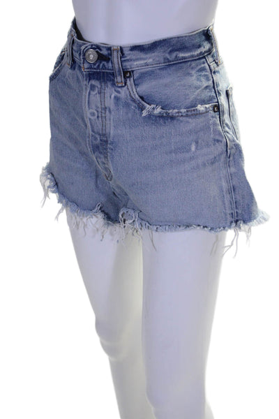 Moussy Womens Denim Button Up Light Wash Cut Off Shorts Blue Cotton Size 26