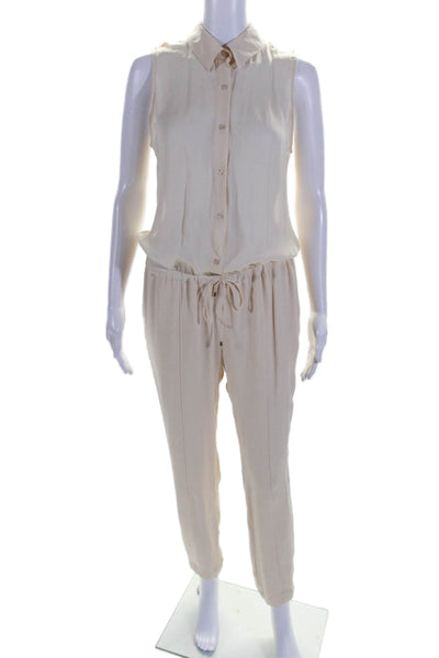 Haute Hippie Womens Collared Sleeveless Button Drawstring Jumpsuit Cream Size M