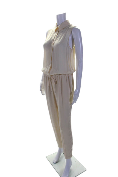 Haute Hippie Womens Collared Sleeveless Button Drawstring Jumpsuit Cream Size M