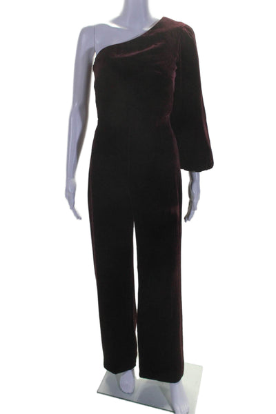 Saloni Womens Side Zip One Sleeve Straight Leg Jumpsuit Red Size 2 US