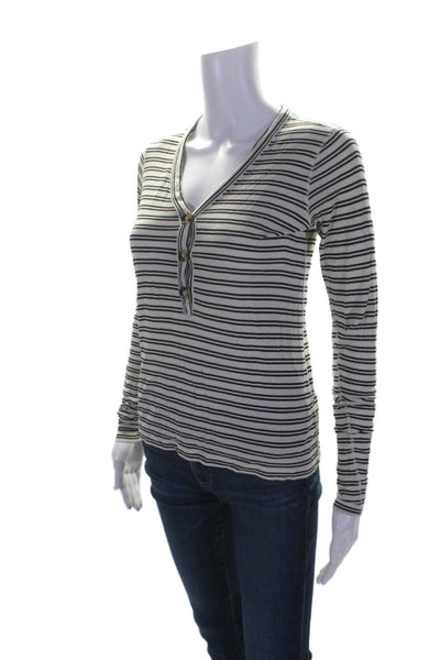 La Ligne Womens Button Front Long Sleeve Striped T Shirt White Size Small