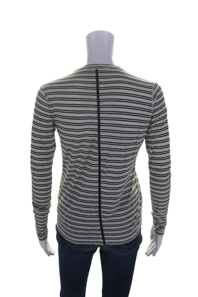 La Ligne Womens Button Front Long Sleeve Striped T Shirt White Size Small