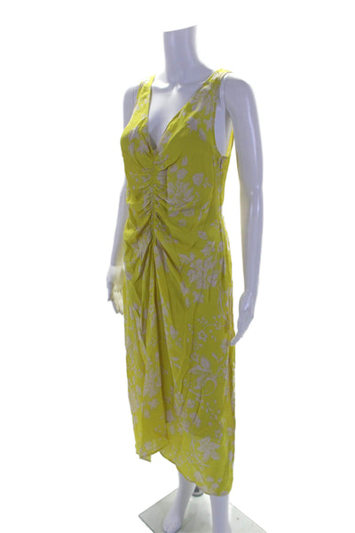 A.L.C. Womens Silk Floral Print Ruched Sleeveless Maxi Dress Yellow Size 8