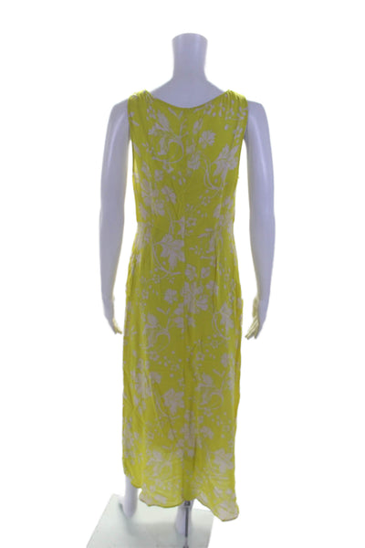 A.L.C. Womens Silk Floral Print Ruched Sleeveless Maxi Dress Yellow Size 8