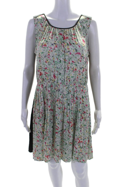 Joie Womens Silk Blend Floral Pleated Round Neck Sleeveless Dress White Size M