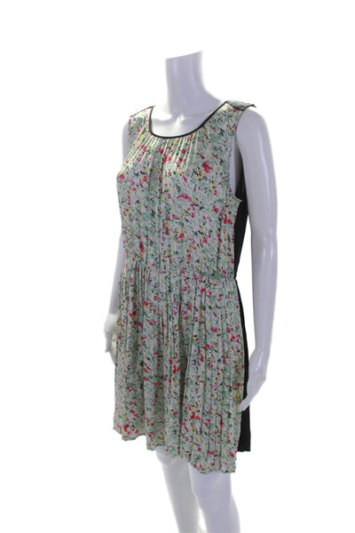 Joie Womens Silk Blend Floral Pleated Round Neck Sleeveless Dress White Size M