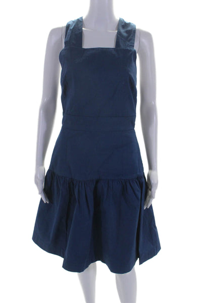 Sea New York Womens Strappy Square Neck Sleeveless Zip Up Dress Blue Size 6