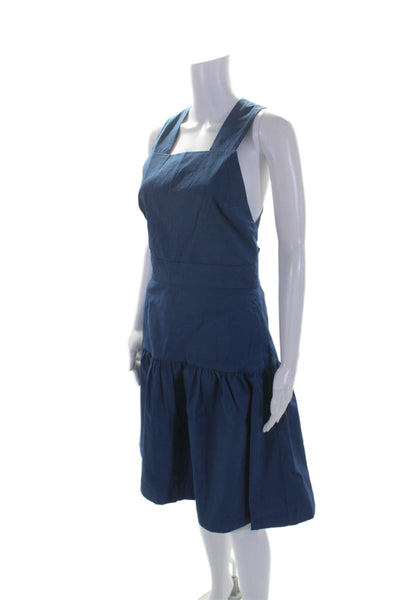 Sea New York Womens Strappy Square Neck Sleeveless Zip Up Dress Blue Size 6