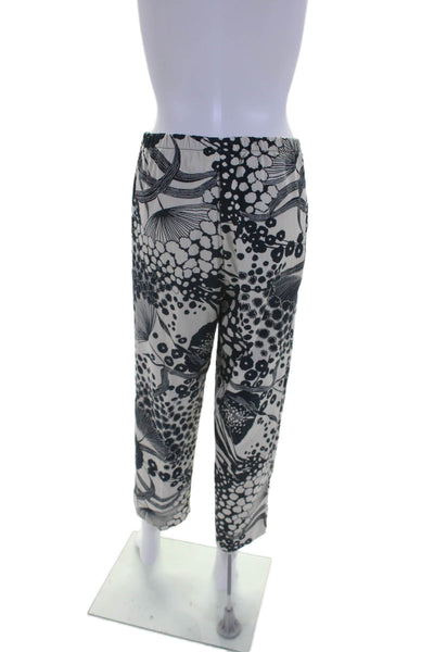Bryn Walker Womens Cotton Abstract Elastic Waist High-Rise Pants Navy Size M