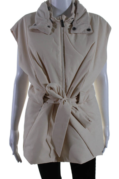 Aday Womens Belted Two Pocket High Neck Zip Up City Summits Vest Sand Size XL