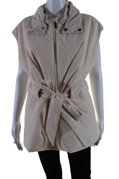 Aday Womens Belted Two Pocket High Neck Zip Up City Summits Vest Sand Size XL