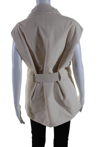 Aday Womens Belted Two Pocket High Neck Zip Up City Summits Vest Sand Size XL