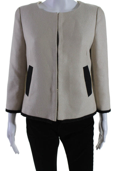 L.K.Bennett Womens Beige Cotton Blend Crew Neck Long Sleeve Jacket Size 8