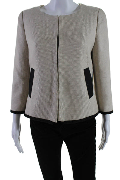 L.K.Bennett Womens Beige Cotton Blend Crew Neck Long Sleeve Jacket Size 8