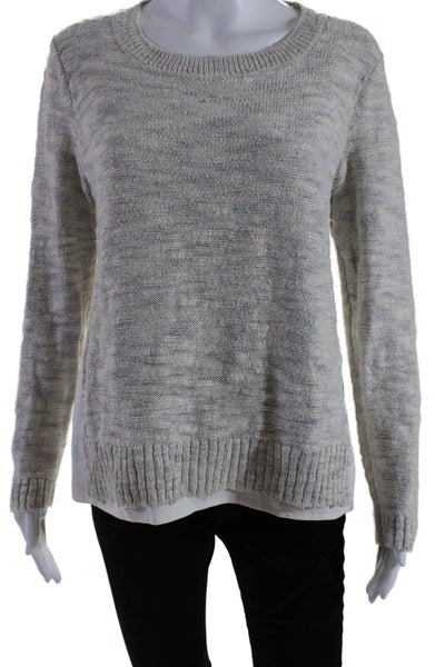 Lafayette 148 New York Womens Cotton Fabric Block Knitted Sweater Gray Size S