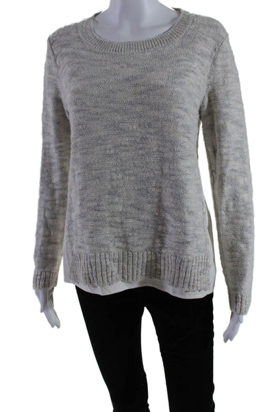 Lafayette 148 New York Womens Cotton Fabric Block Knitted Sweater Gray Size S