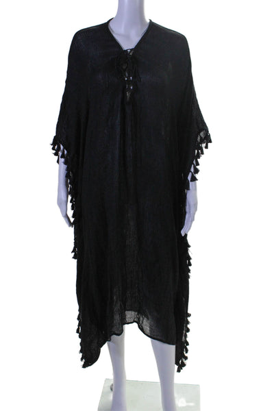 Walter Baker Womens Lace Up V Neck Kaftan Dress Black Cotton Size One Size