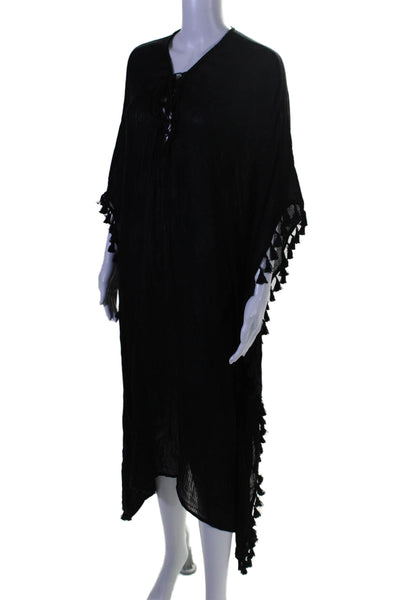 Walter Baker Womens Lace Up V Neck Kaftan Dress Black Cotton Size One Size