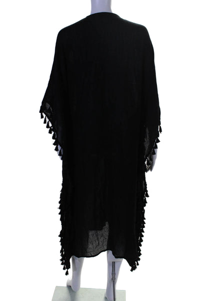 Walter Baker Womens Lace Up V Neck Kaftan Dress Black Cotton Size One Size