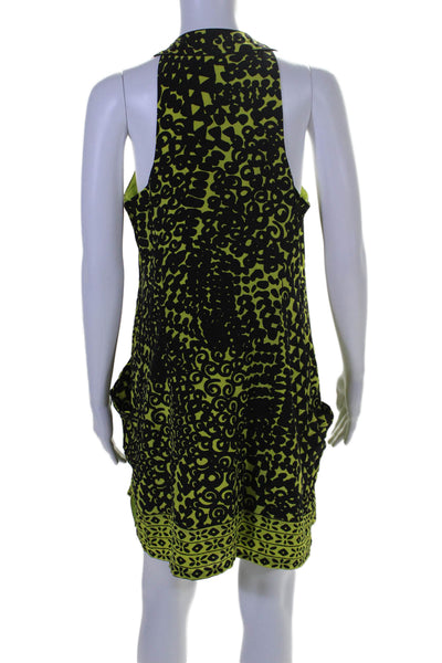 Nanette Lepore Womens Silk Beaded Sleeveless Pleated Dress Black Lime Green Size