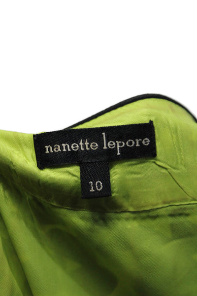 Nanette Lepore Womens Silk Beaded Sleeveless Pleated Dress Black Lime Green Size