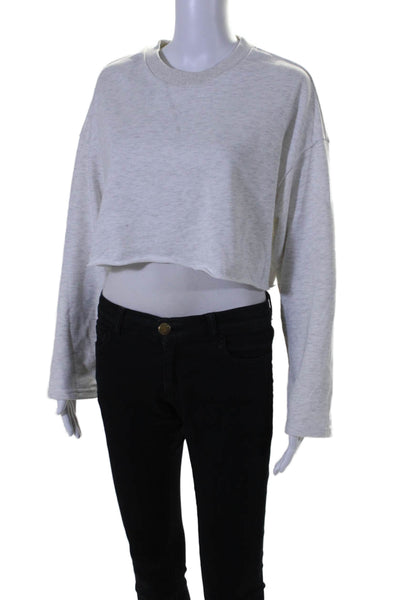 Superdown Womens Cropped Long Sleeves Sweatshirt White Grey Cotton Size Small