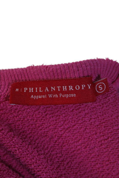 Philanthropy Womens Long Sleeves Pullover Sweatshirt Pink Cotton Size Small