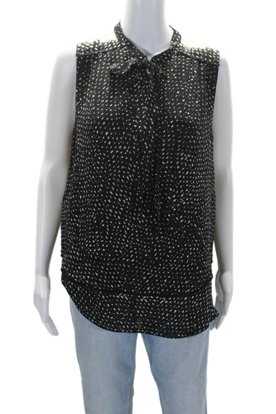 Proenza Schouler Womens Silk Spotted V-Neck Sleeveless Tied Blouse Black Size 6